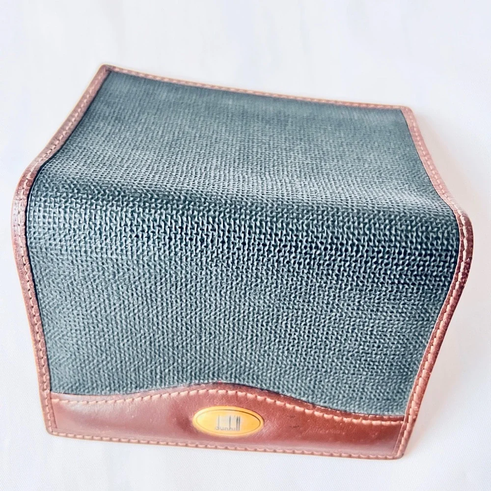 Dunhill card case business card holder brown leather and black canvas Unisex VTG - Picture 4 of 13